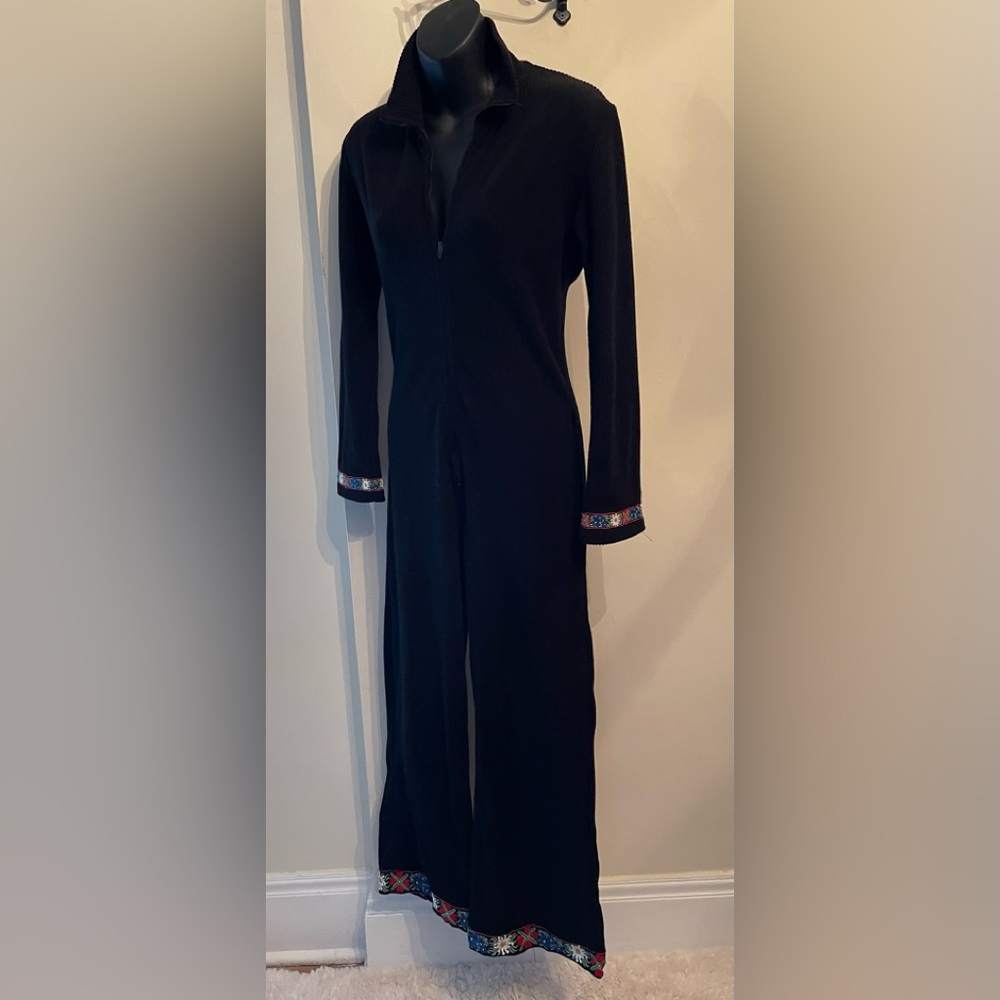 Vintage 1970s Favorite  Knitwear Montreal Black Knit Jumpsuit/ Loungewear